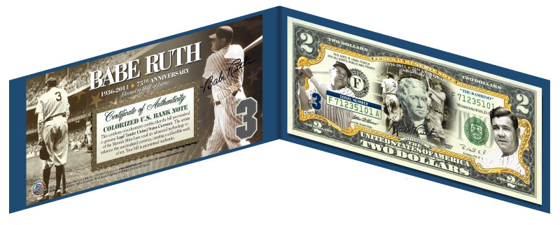 BABE RUTH *New York Yankees* Legal Tender U.S. $2 Bill *OFFICIALLY LICENSED*