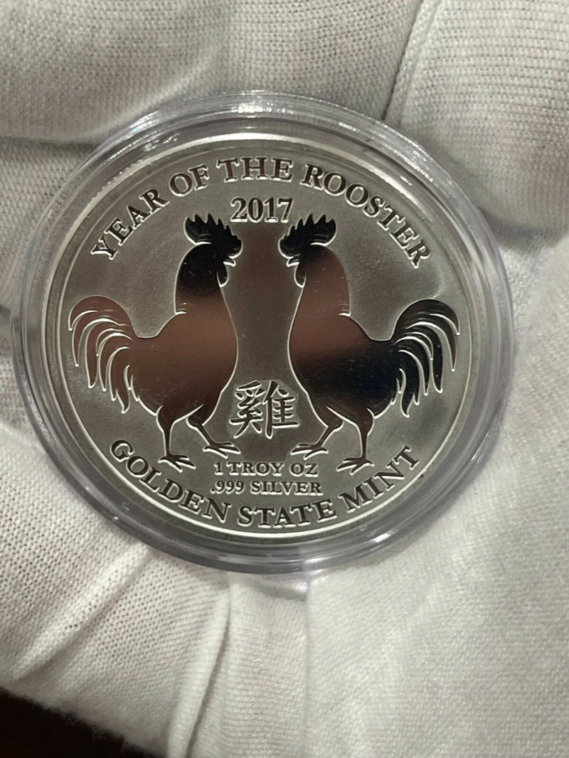GSM 2017 Year of the Rooster Uncirculated 1oz Troy .999 Fine Silver in a Capsule-1