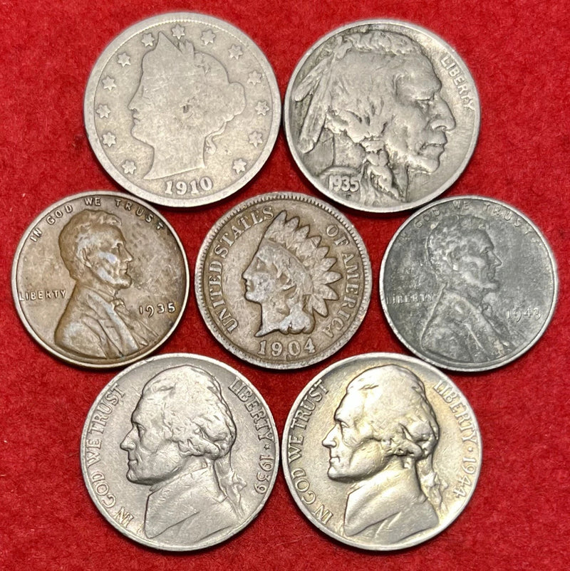 (7) US Coin Lot Liberty Head Buffalo Silver War Nickels Indian Head Wheat Cents-1