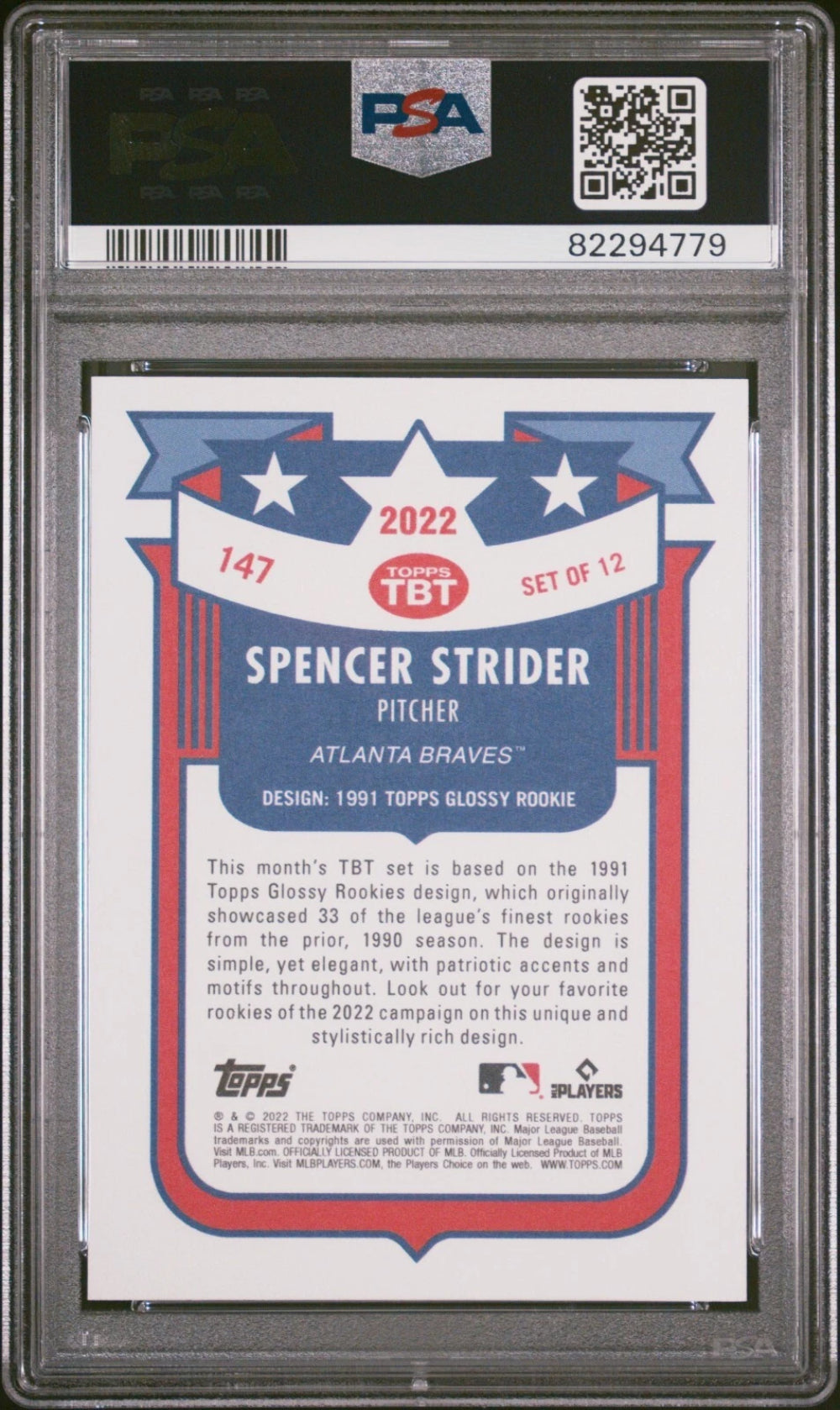 2022 Topps Throwback Thursday #147 Spencer Strider PSA 10 GEM MINT Rookie RC