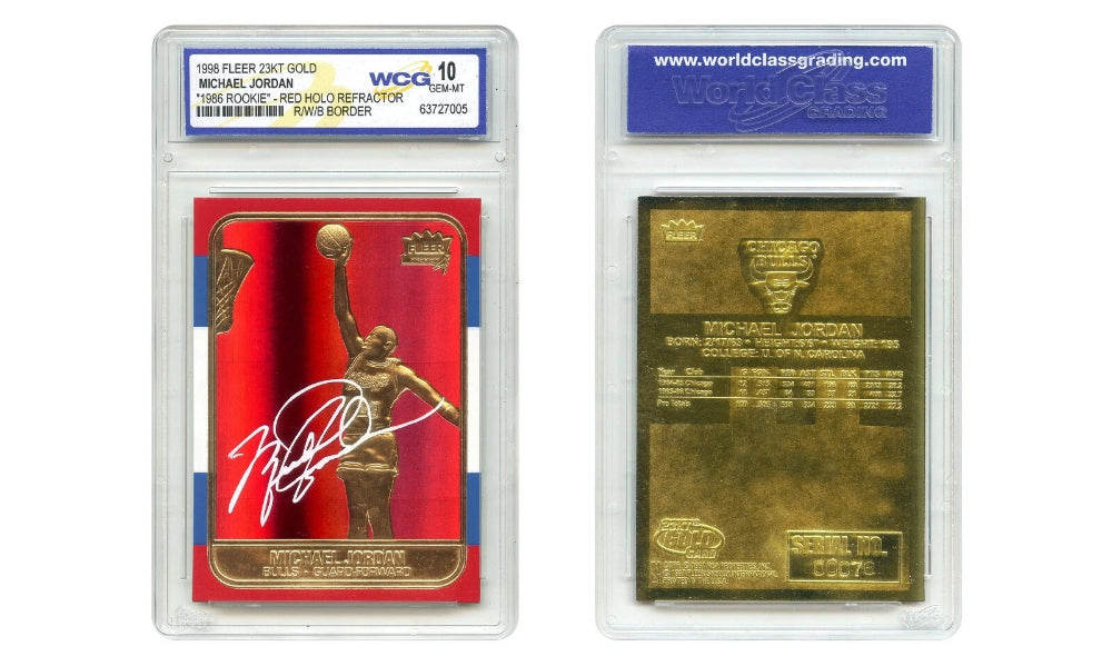 MICHAEL JORDAN 1998 FLEER 23K Gold Card RED PRIZM Rookie Design Refractor GEM 10-1