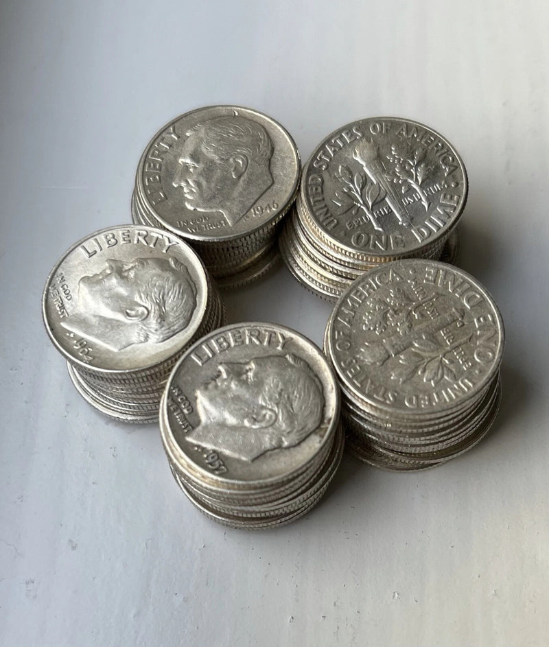 Roosevelt Dime Full Roll, 50 monedas - 90% plata - Circulado, ¡elige cuántas!-1