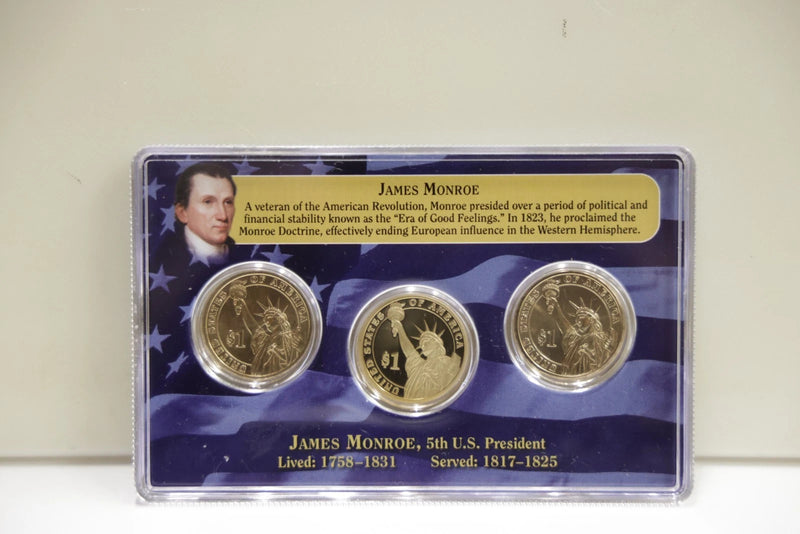 James Monroe 2008 First Day Of Issue Presidential Dollar $1 Coin Set P S & D-1