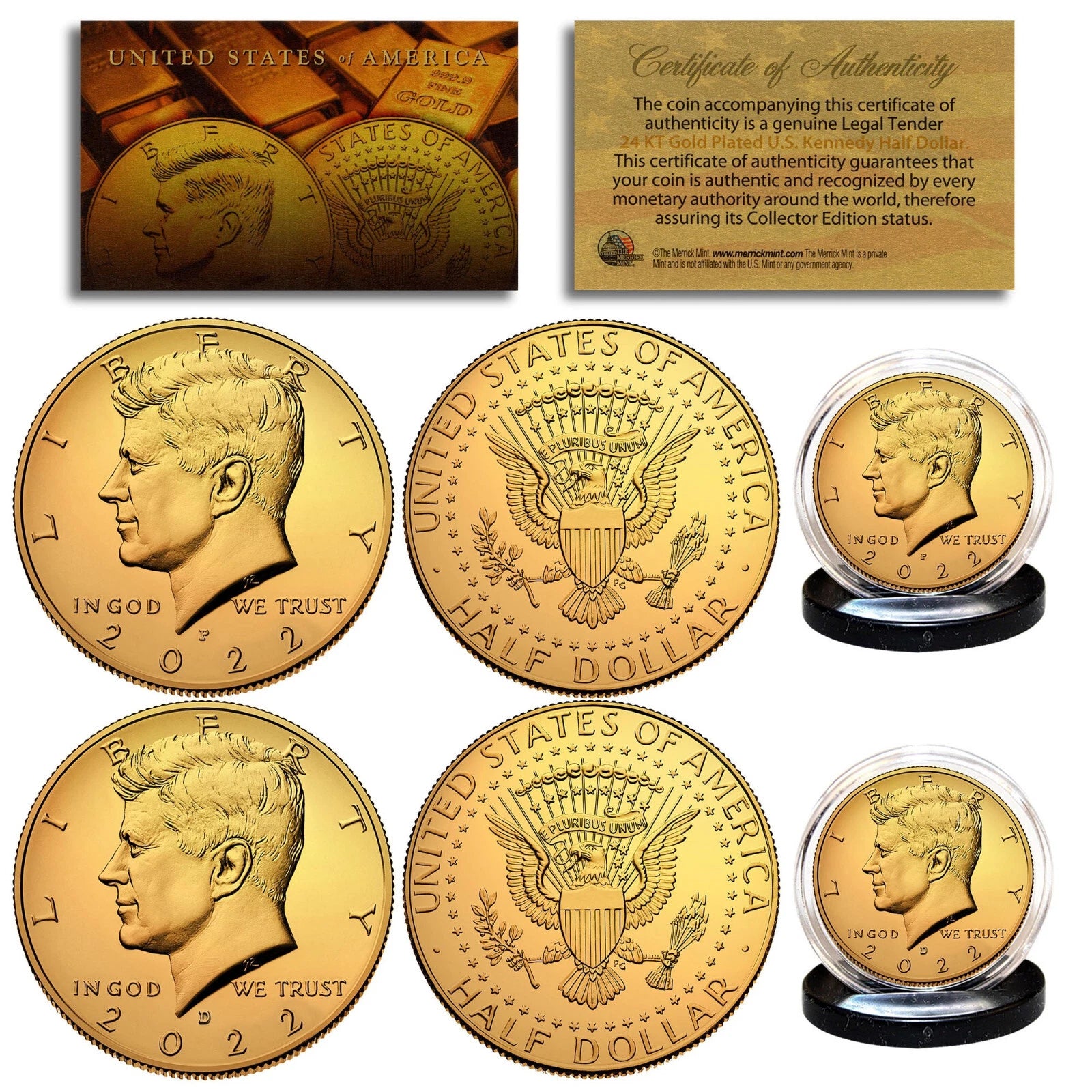24K GOLD PLATED 2022-D JFK Kennedy Half Dollar Coin (D Mint) BUY 1 GET 1 FREE