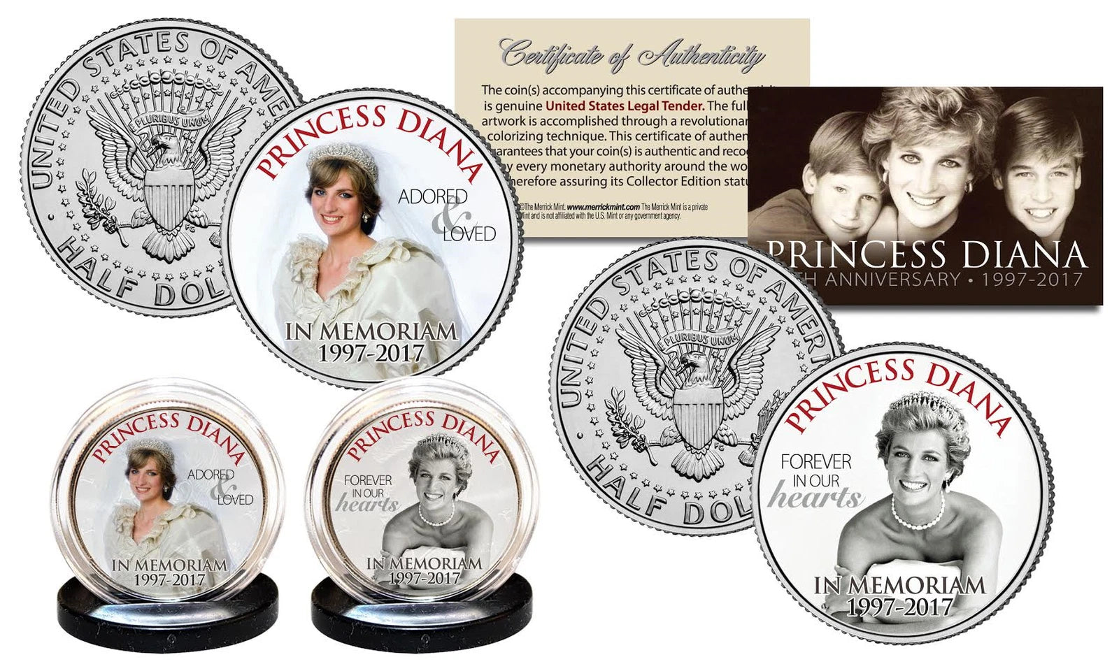 PRINCESS DIANA 1997-2017 20th ANNIVERSARY JFK U.S. Half Dollar 2-Coin Set Dress