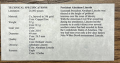 President Proof Set Abraham Lincoln $1 Coin +24k Gold Plated Medal American Mint-1