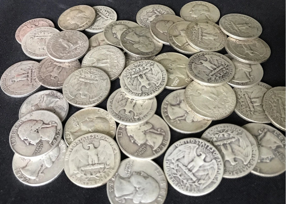 Lote de monedas de 25 centavos de Washington anteriores a 1965 con 90 % de plata y FECHA COMPLETA. Elija la cantidad.-1