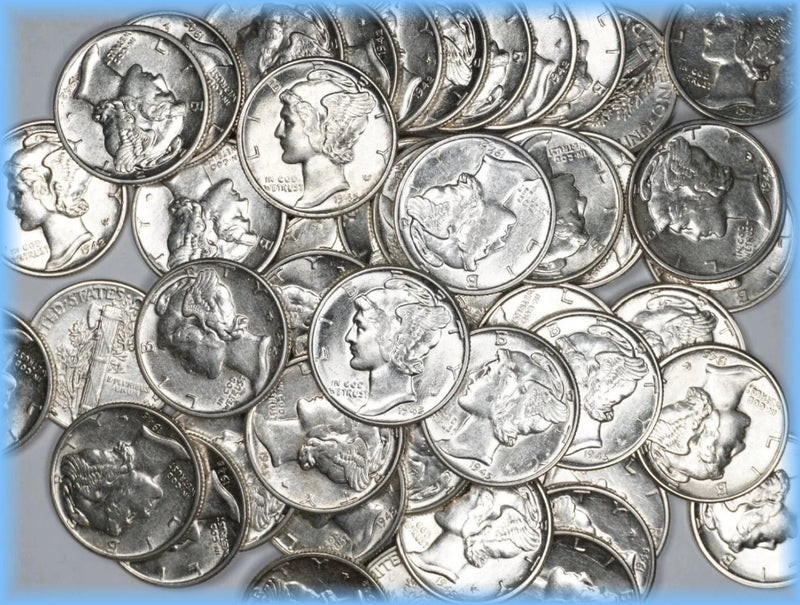 Moneda de diez centavos de plata Mercury Estate ~ UNC++ MS BU ~ Lote antiguo de plata al 90 % RARO ~ UNA MONEDA-2