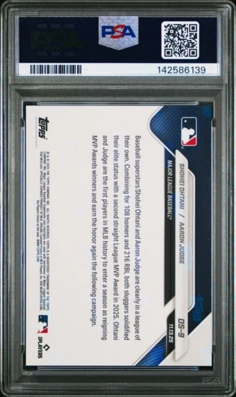 2025 Topps Now Offseason #OS-9 Shohei Ohtani / Aaron Judge PSA 10 GEM MINT MVP