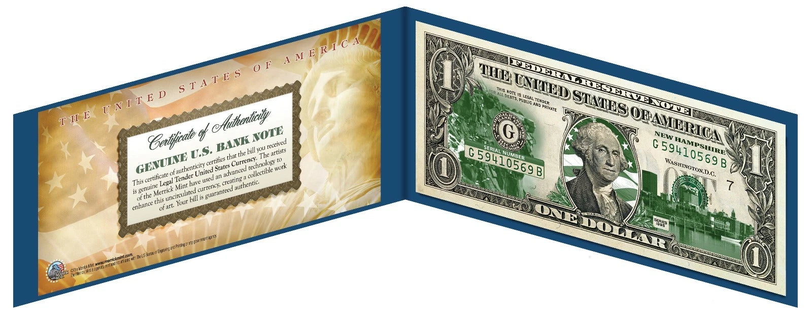 NEW HAMPSHIRE State $1 Bill Genuine Legal Tender U.S. One-Dollar GRN Banknote