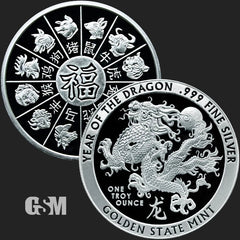 2024 Year of the Dragon 1 oz .999 Fine Silver Round in Capsule, Zodiac Animal Series, Artistic Silver Medallion, Detailed Engraved Finish, Collectors Display Piece, Commemorative Metal Round-1