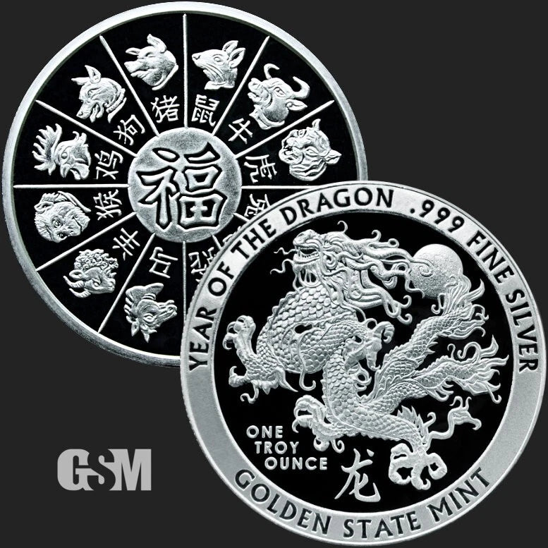 2024 Year of the Dragon 1 oz .999 Fine Silver Round in Capsule, Zodiac Animal Series, Artistic Silver Medallion, Detailed Engraved Finish, Collectors Display Piece, Commemorative Metal Round-1