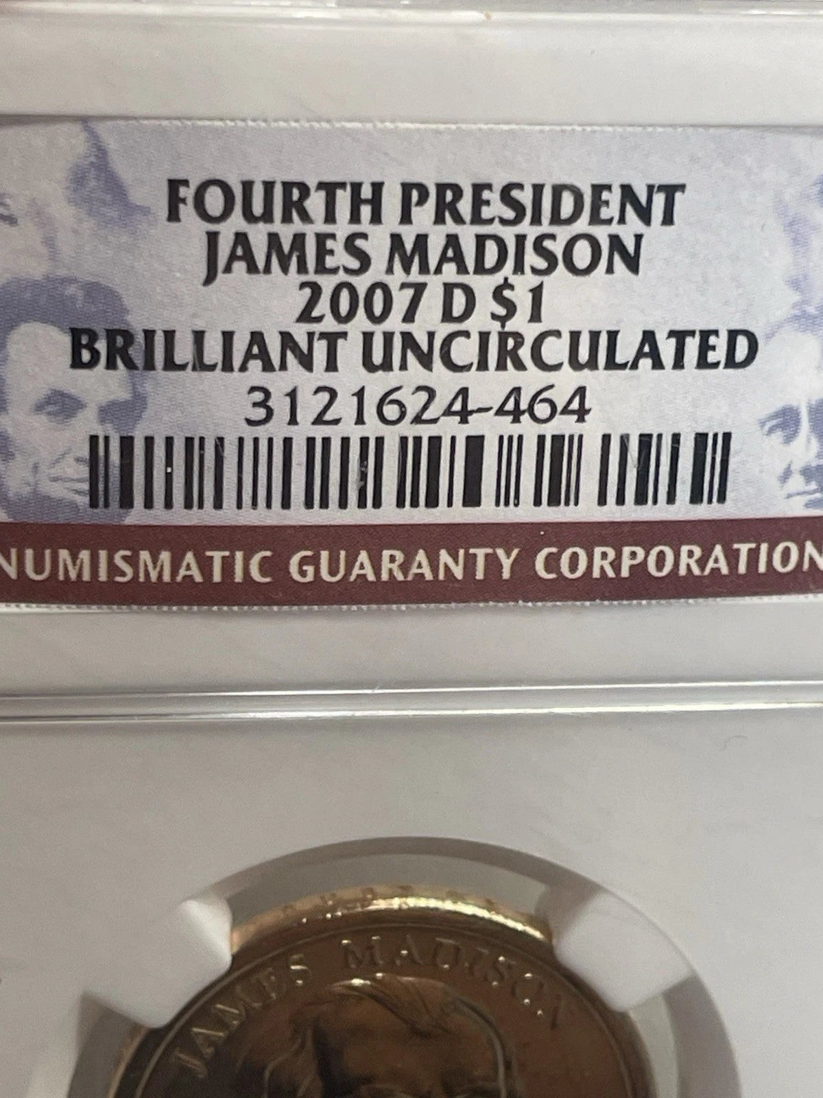 2007-D James Madison One Dollar NGC- Brilliant Uncirculated-1