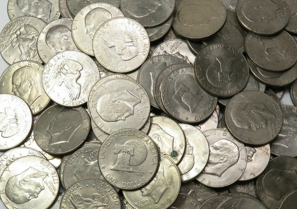 Venta de bienes inmuebles de Eisenhower Ike Dollar ~ Lote de 10 ~ Fechas variadas 1971-1978