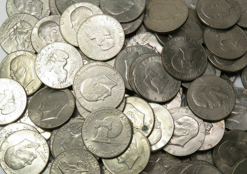 Venta de bienes inmuebles de Eisenhower Ike Dollar ~ Lote de 10 ~ Fechas variadas 1971-1978-1