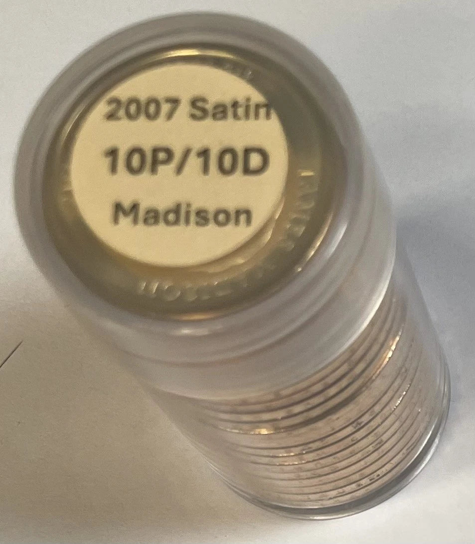 2007 James Madison Presidential Dollar 20 Coin PD Mint Set Satin Roll (10P/10D)