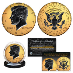 24K GOLD 2-Sided 2023 JFK Kennedy Half Dollar Coin with BLACK RUTHENIUM - P MINT-1