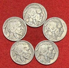 Lot of (5) BUFFALO Indian Head Nickel Coins FULL Dates All Different Years Or MM-1