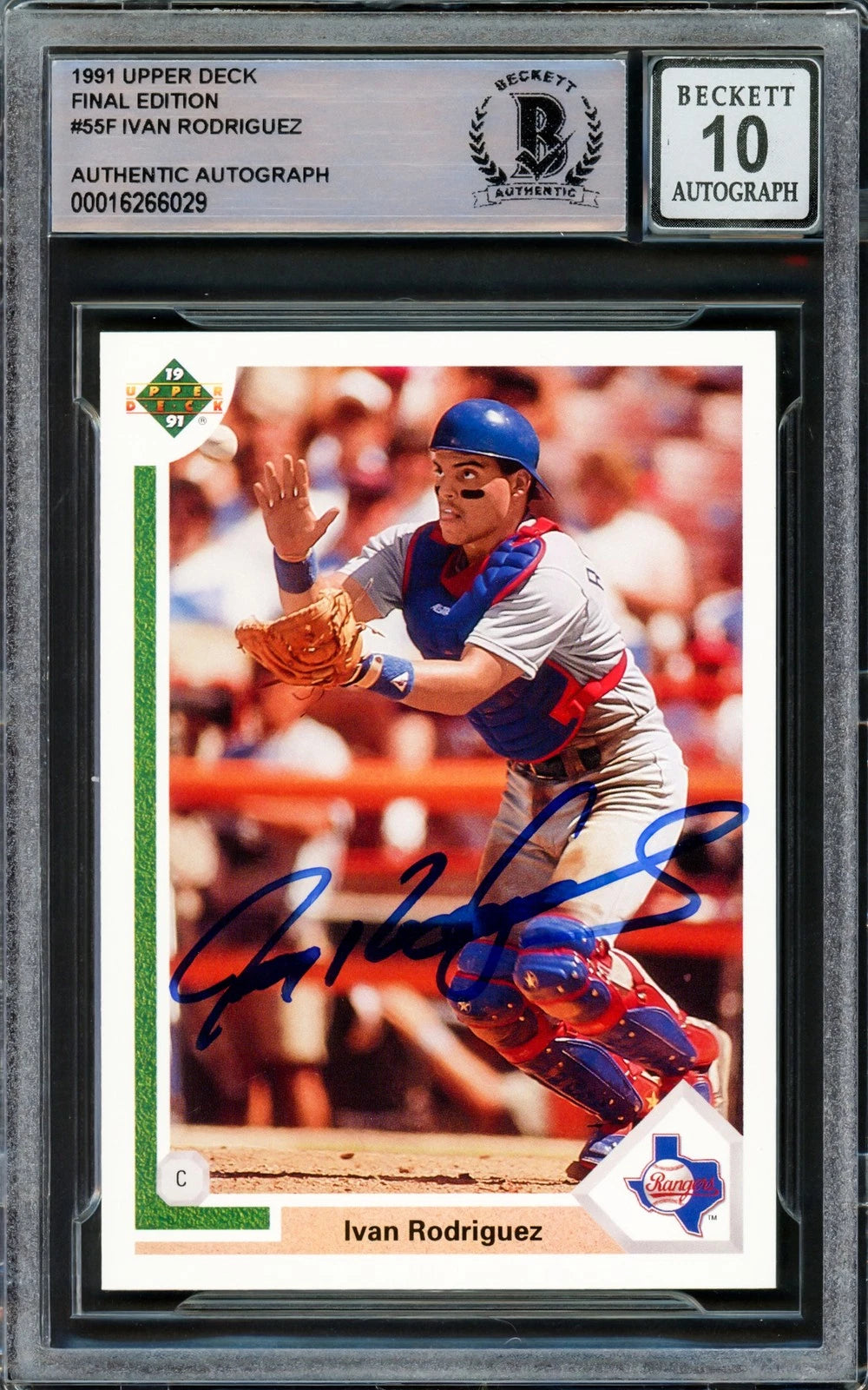 Ivan Rodriguez Auto 1991 Upper Deck Final Edition RC 55F Rangers Auto 10 Beckett-1