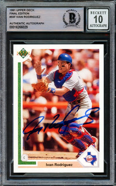 Ivan Rodriguez Auto 1991 Upper Deck Final Edition RC 55F Rangers Auto 10 Beckett-1