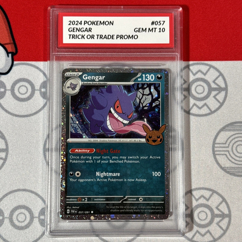 Graded 10 Gengar 2024 Trick Or Trade Reverse Holo Promo Pokemon Card 057 PAF-1