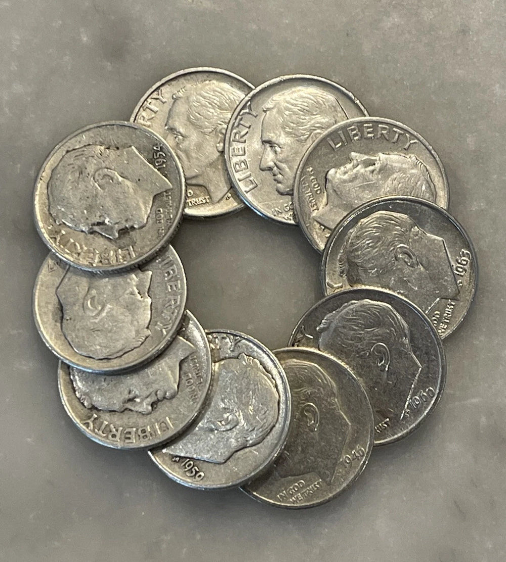 Lote de 10 monedas de diez centavos Roosevelt 1946-1964 - 90 % plata - ¡Elija la cantidad de lotes!-1
