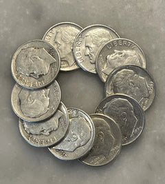 Lote de 10 monedas de diez centavos Roosevelt 1946-1964 - 90 % plata - ¡Elija la cantidad de lotes!-1