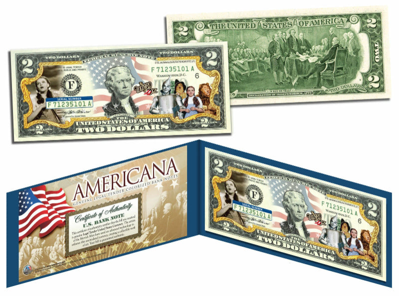 WIZARD OF OZ - Americana - Genuine Legal Tender US $2 Bill Officially Licensed