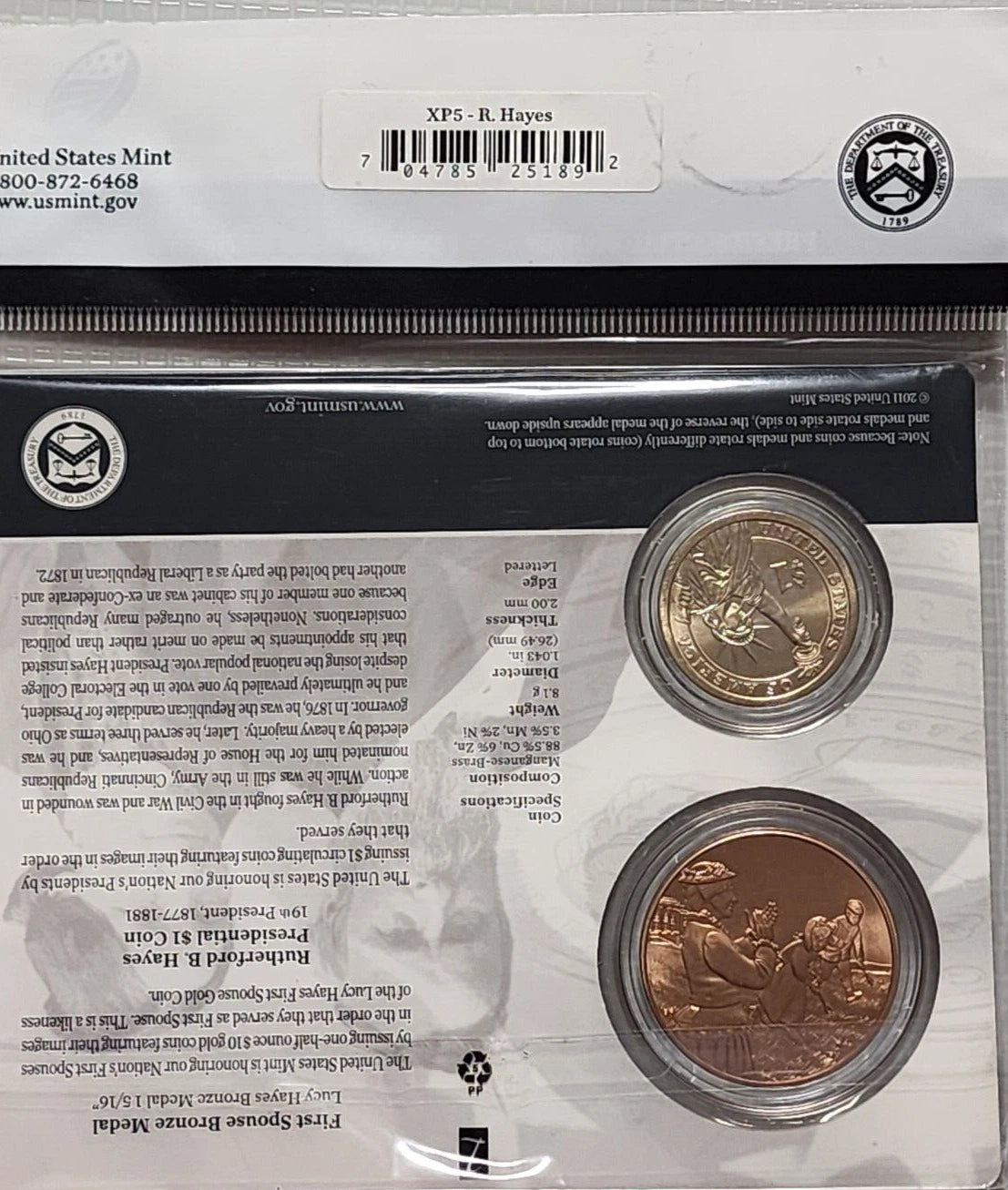 Presidential $1 Coin and Spouse Medal Set: Rutherford & Lucy Hayes-1