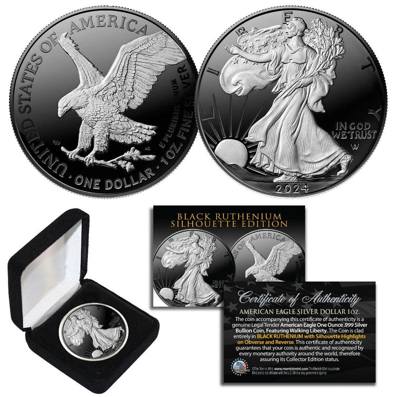 Black RUTHENIUM SILHOUETTE 1 oz .999 Fine Silver 2024 American Eagle Box Type 2-1