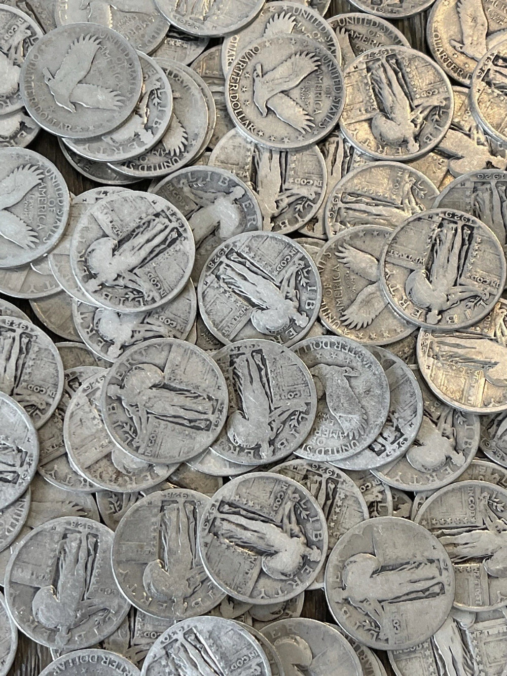 Monedas de veinticinco centavos Standing Liberty - 90 % plata - Fechas totalmente legibles ¡Elija la cantidad de monedas!-1
