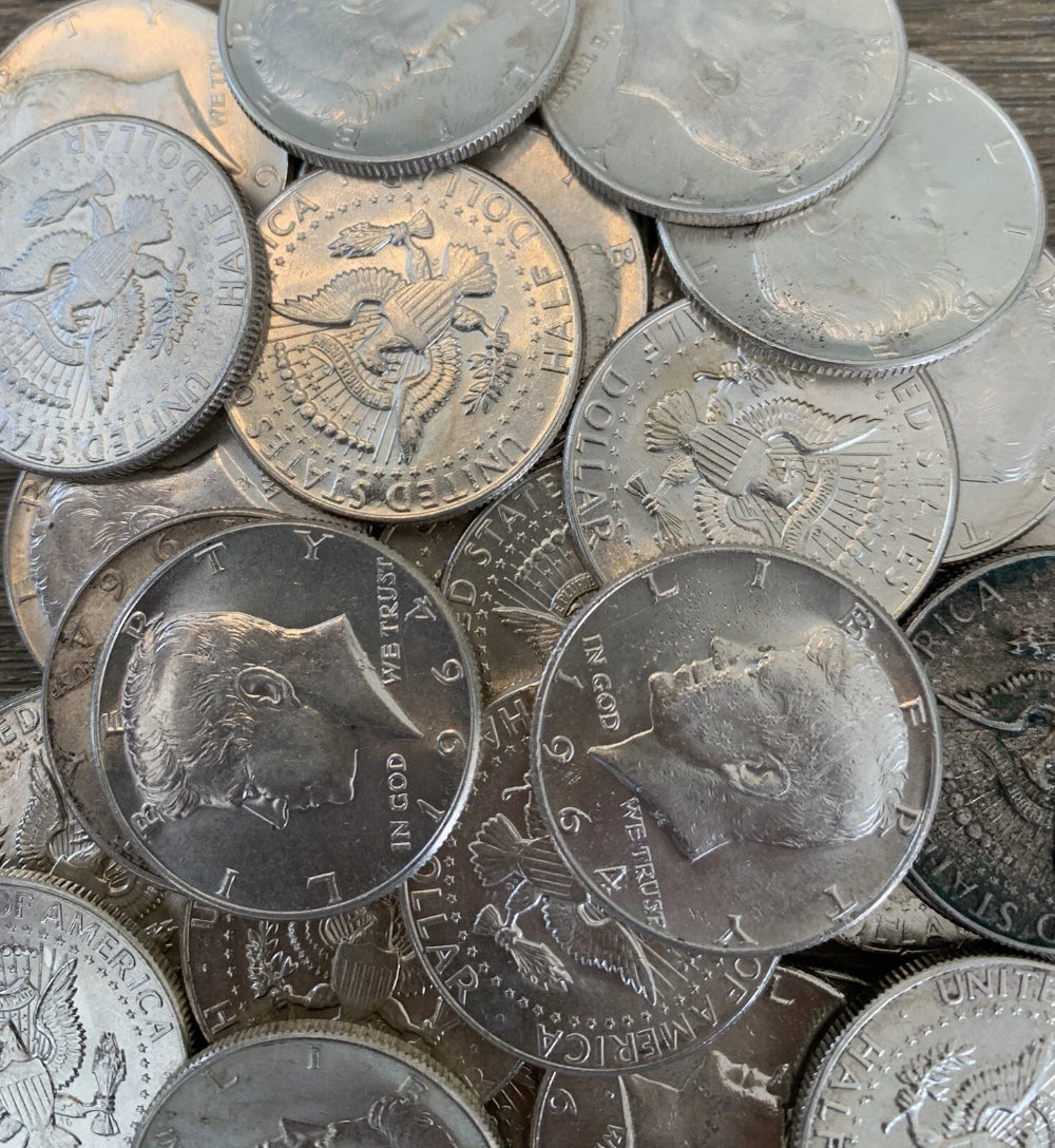 Moneda de medio dólar Kennedy de 1964, 90 % plata, en circulación. Elija la cantidad.