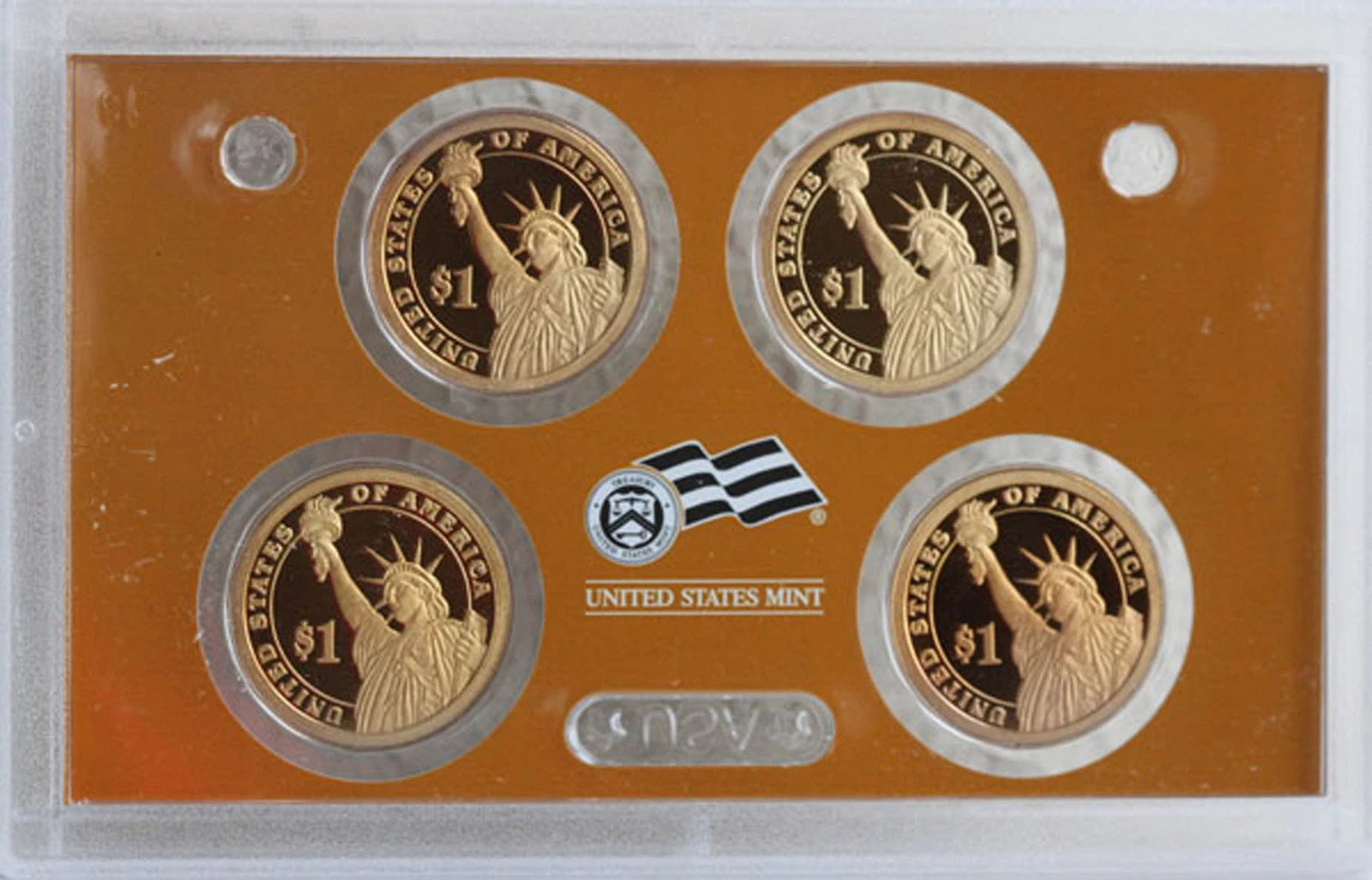 2007 S Proof Presidential $1 Coin Set of 4 Golden Dollars with Box + COA