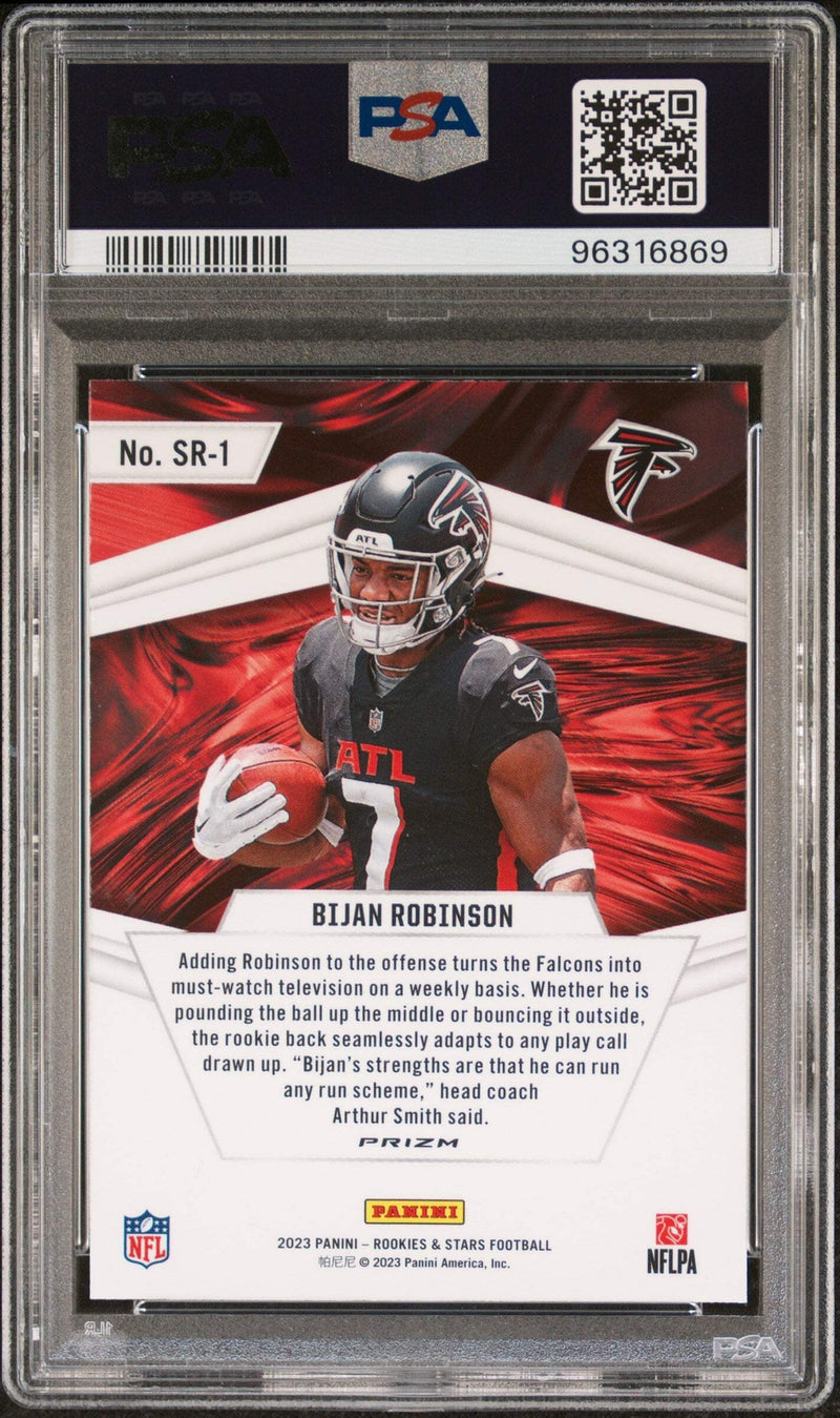 Graded 2023 Panini R&S Bijan Robinson #SR1 Red Plaid RC Football Card PSA 10-2