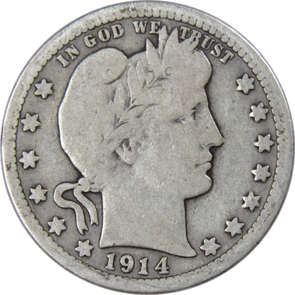 1914 D Barber Quarter Circulated Silver 25c Coin Collectible-1