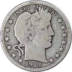 1914 D Barber Quarter Circulated Silver 25c Coin Collectible-1