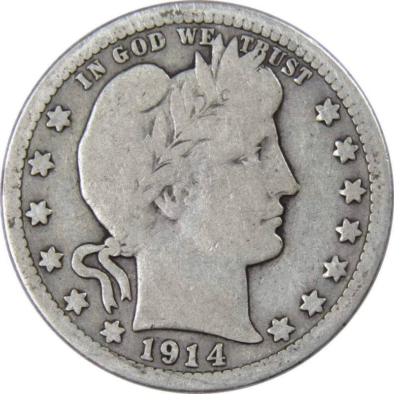 1914 D Barber Quarter Circulated Silver 25c Coin Collectible-1