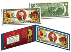 Zodíaco chino * AÑO DEL TIGRE * Billete de 2 dólares coloreado Dinero de la suerte de EE. UU. Nuevo Lunar-1