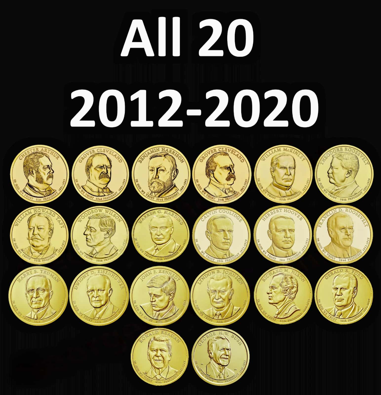 COMPLETE 2012-2020 Presidential Dollar Set IMPERFECT UNCIRCULATED 20 Coins MINT!-2