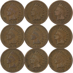1900-1908 Indian Head Cent Penny Consecutive 9 Coin Set Circulated-1
