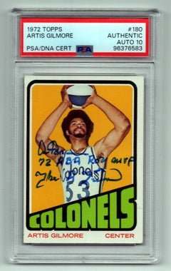Artis Gilmore 1972 Topps #180 Rookie RC Signed w/ 3 Inscriptions PSA 10 Auto-1
