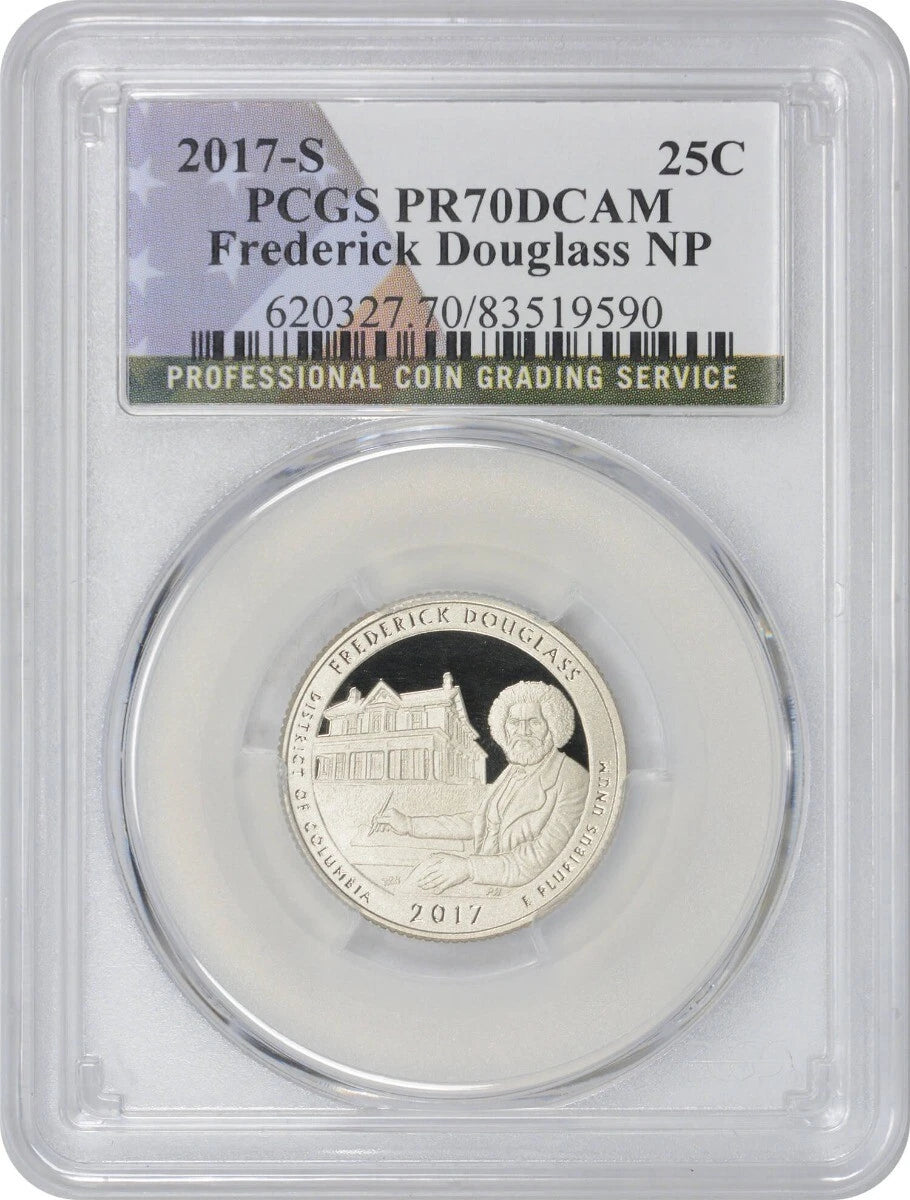 Moneda de veinticinco centavos del Parque Nacional Frederick Douglass ATB con bandera 2017-S PR70DCAM PCGS-1