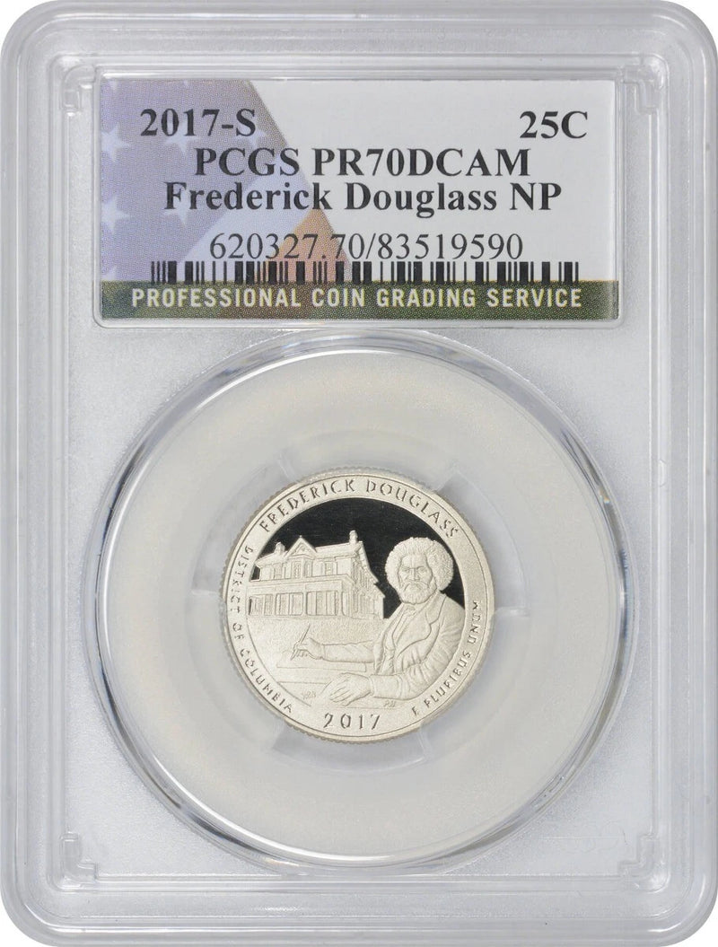 Moneda de veinticinco centavos del Parque Nacional Frederick Douglass ATB con bandera 2017-S PR70DCAM PCGS-1