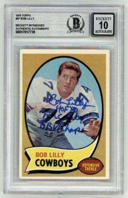 Bob Lilly 1970 Topps #87 Signed w/ 3 Ins Beckett BAS BGS 10 Auto Cowboys-1
