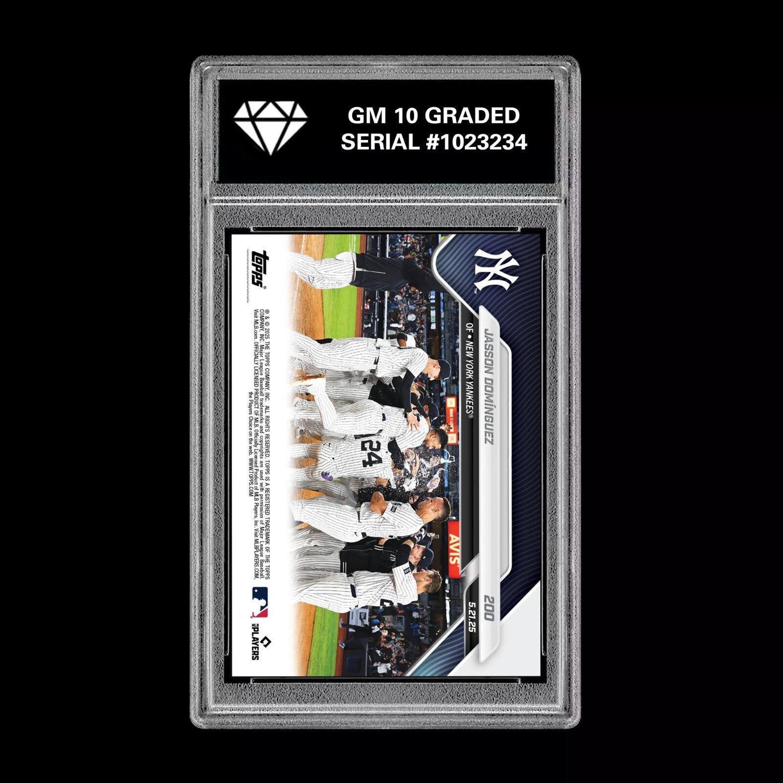 Graded 10 Jasson Dominguez 1st MLB Walk-Off 2025 MLB Topps NOW Card #200-2
