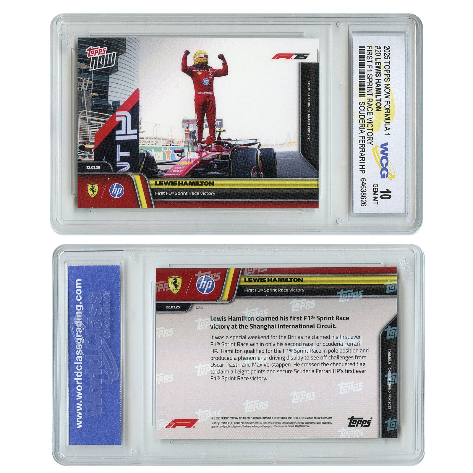 2025 Topps Now LEWIS HAMILTON First F1 Sprint Race Victory Card #20 GEM MINT 10