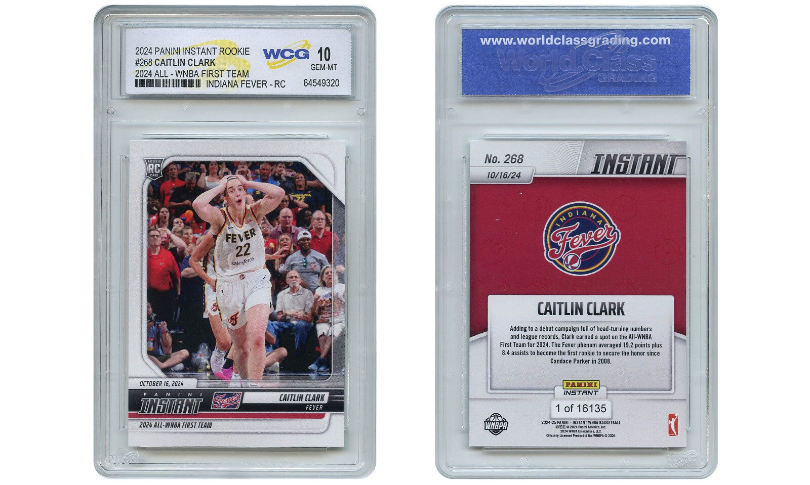 2024 Panini CAITLIN CLARK Card All-WNBA First Team #268 RC - Graded GEM MINT 10-1