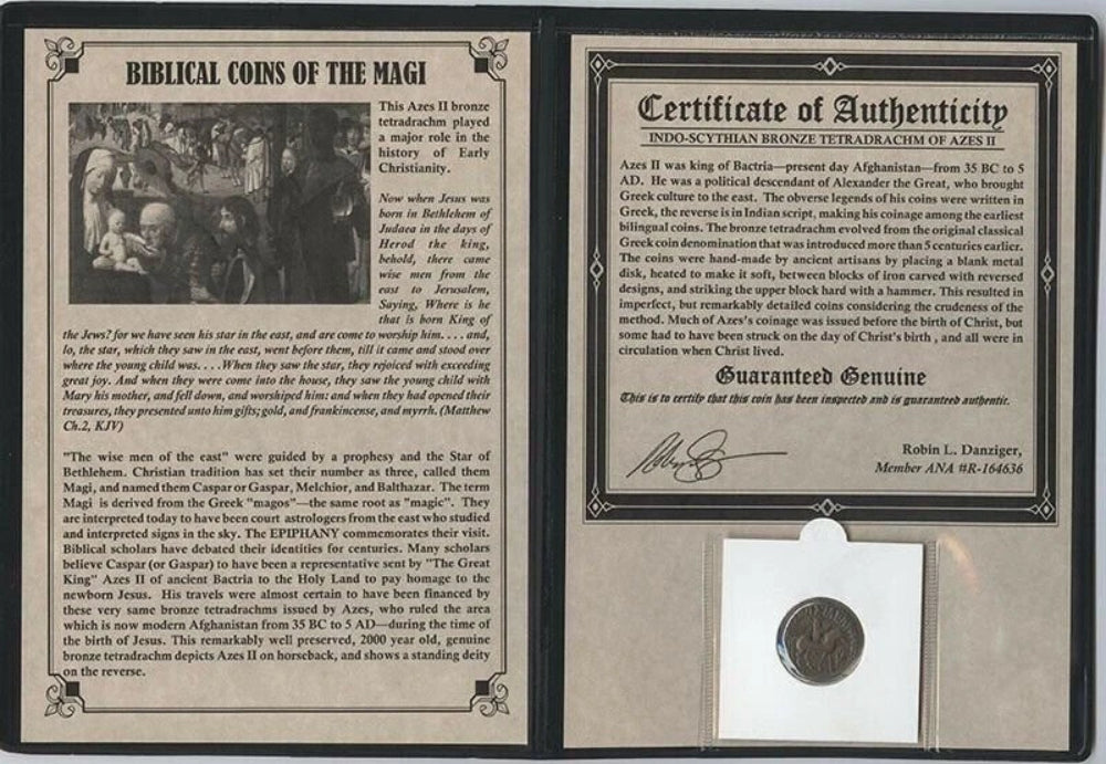 Ancient Biblical Coin of the Magi Bronze Tetradrachm Azes II 35BC-5AD Album COA-2