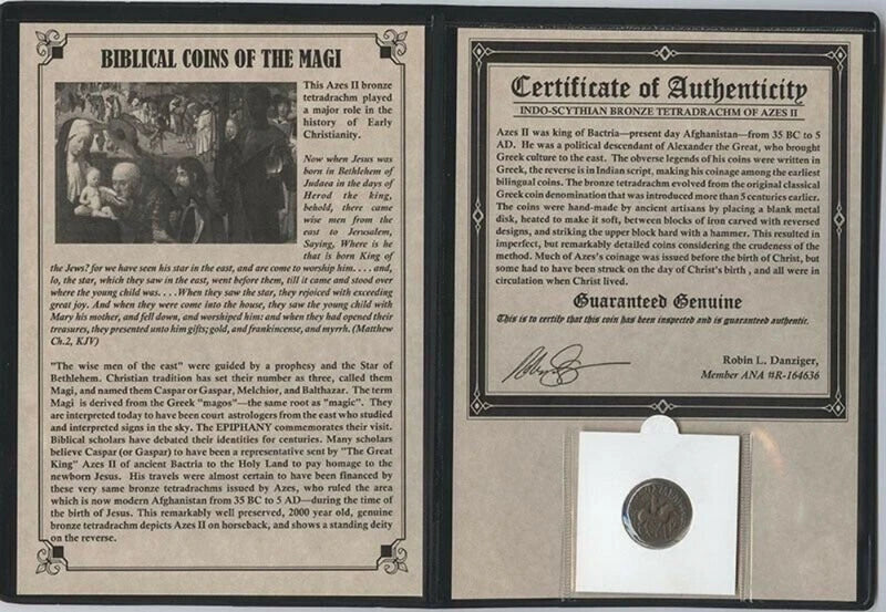 Ancient Biblical Coin of the Magi Bronze Tetradrachm Azes II 35BC-5AD Album COA-2