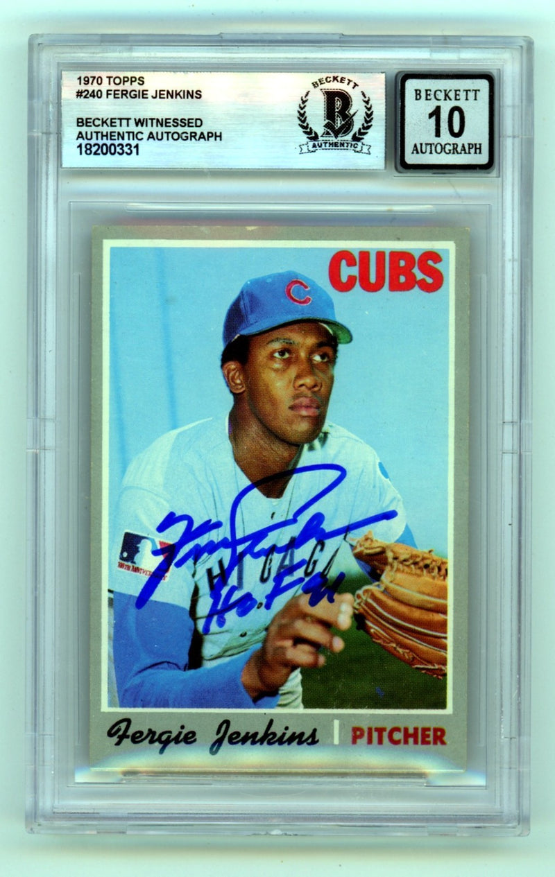 Fergie Jenkins 1970 Topps #240 Signed w/ HOF Insc Beckett BGS 10 Auto Cubs-1